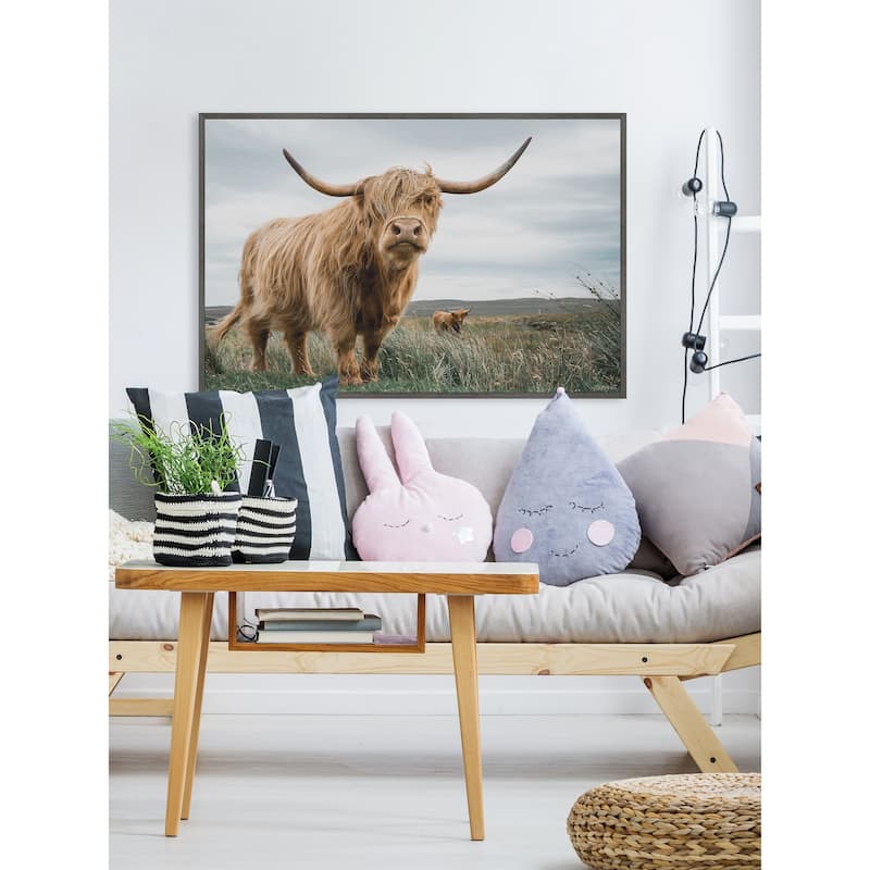 Grazing Cattles Floater Framed Print on Canvas