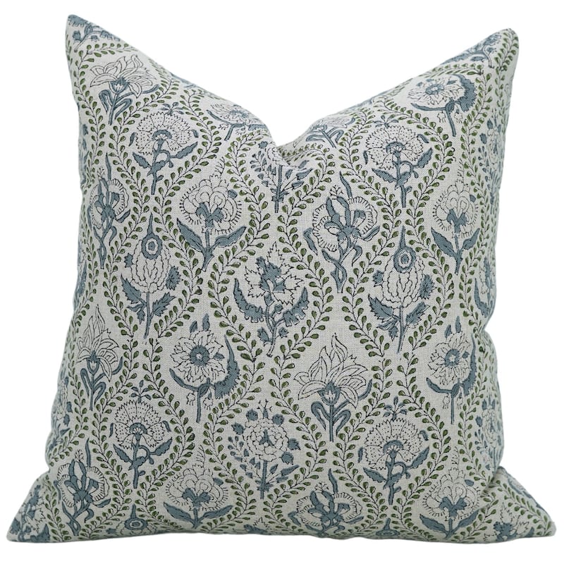 Linen Farmhouse Block print pillow Cover - Amarbel - Pillow Covers - 24" x 24"