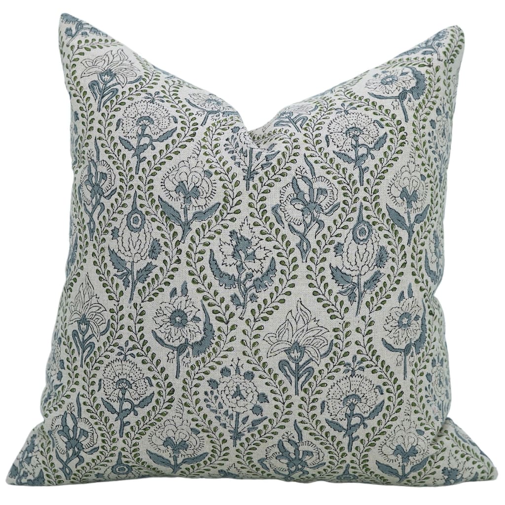 Linen Farmhouse Block print pillow Cover - Amarbel