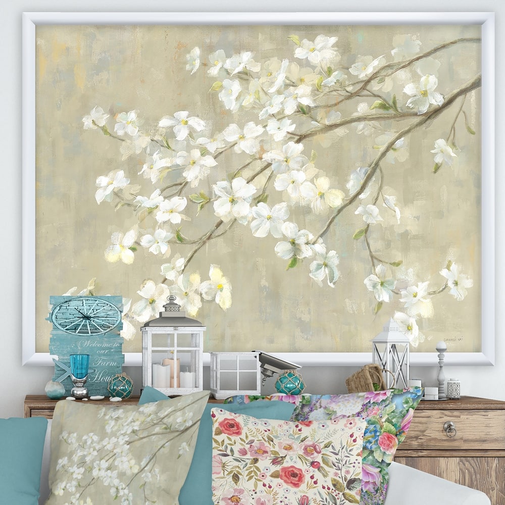 Designart "Dogwood in Spring Neutral" Farmhouse Framed Art Print