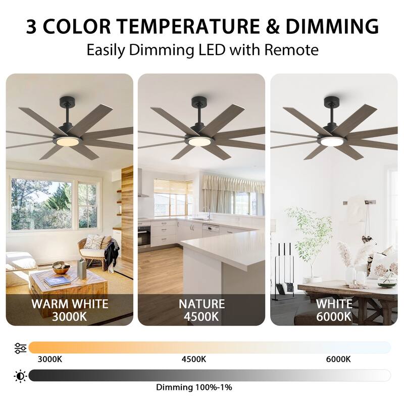 60" Farmhouse Large Windmill Dimmable Ceiling Fan with Light and Remote