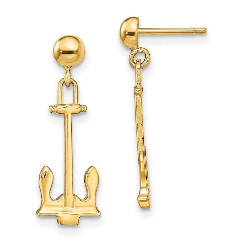 Curata 14k Yellow Gold 23x8mm Navy Anchor Long Drop Dangle Earrings