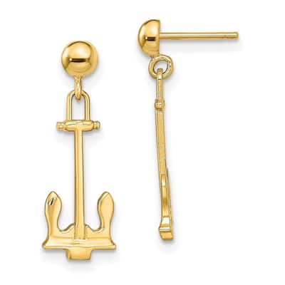 Curata 14k Yellow Gold 23x8mm Navy Anchor Long Drop Dangle Earrings