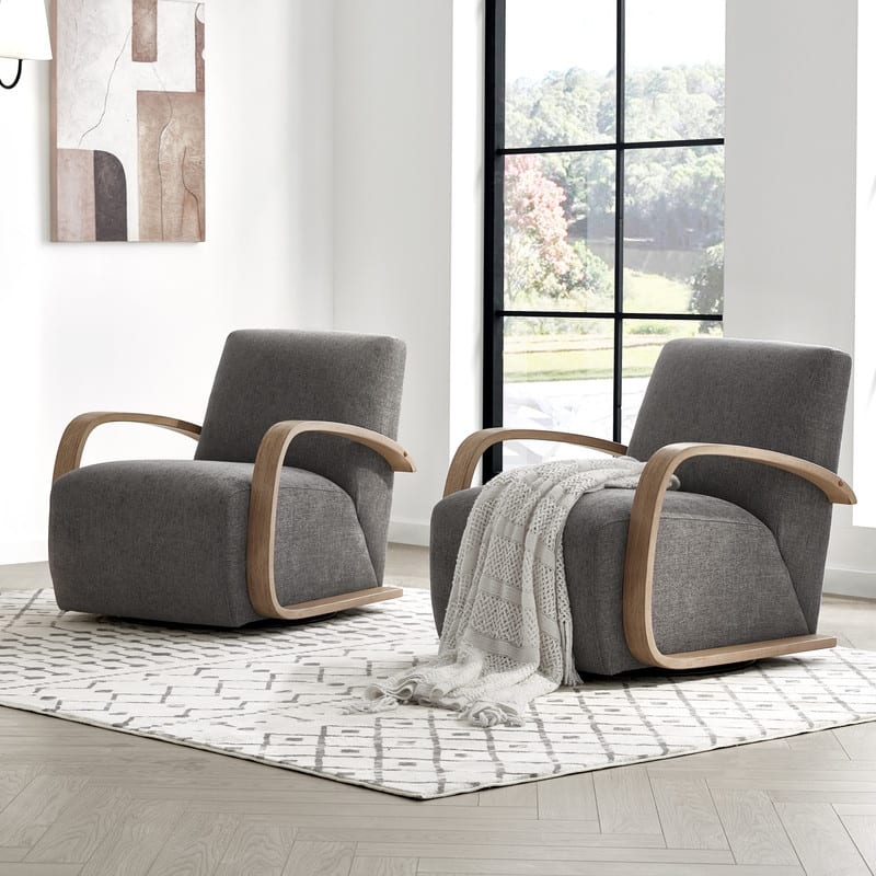 Eli Swivel Accent Chair with U-Shaped Wood Arm