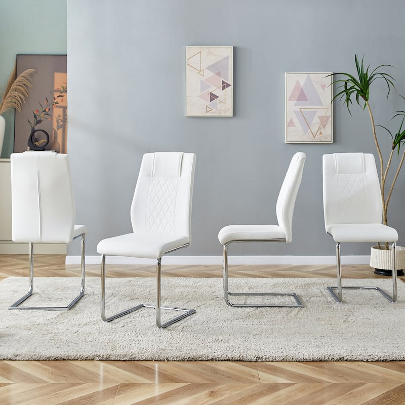 Modern Dining Chairs with Faux Leather Padded Seat Dining Living Room Chairs Upholstered Chair with Metal Legs Design