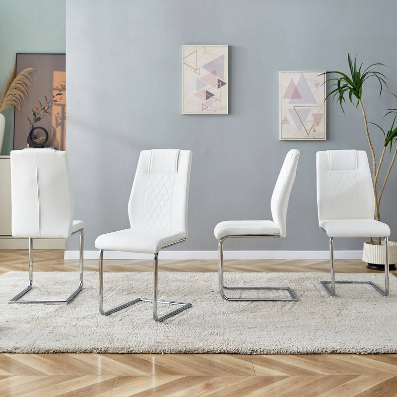 Modern Dining Chairs with Faux Leather Upholstered Seat and Metal Legs, for Kitchen, Living Room, Set of 8, Grey+PU