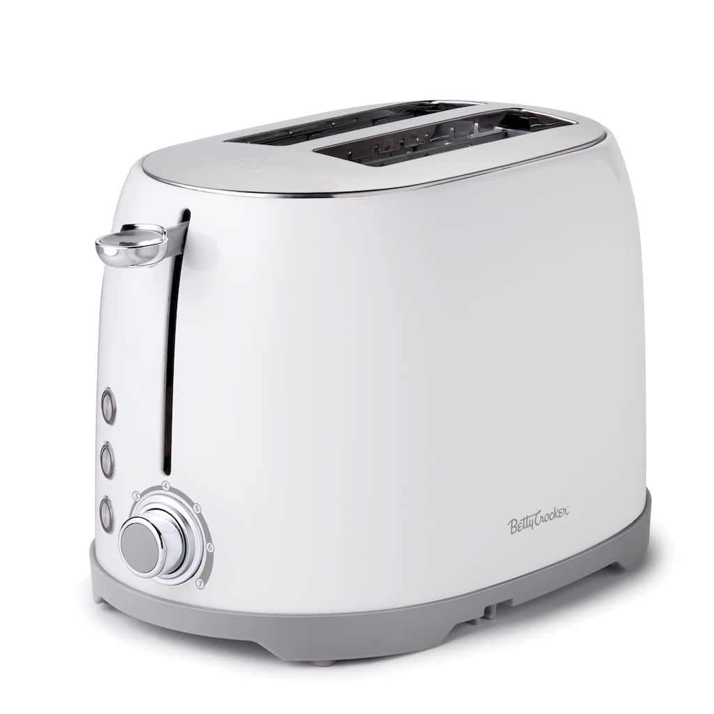 Betty Crocker 2-Slice Multi-Function Toaster, Toaster 2 Slice with Extra Wide Slots for Thick Bread, White