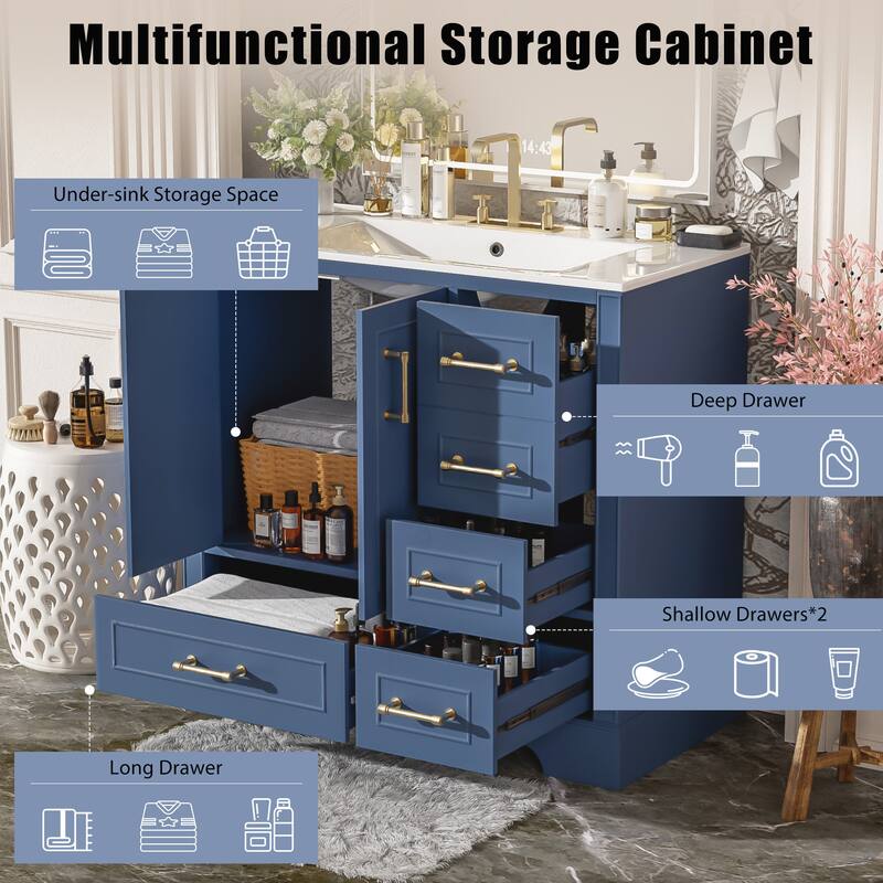 Exquisite Traditional Bathroom Vanity with Premium Ceramics Sink and Ample Storage