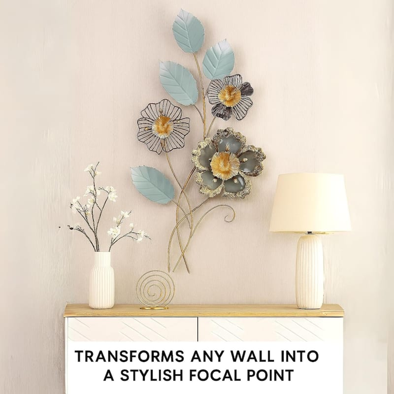 Multicolor Vertical 3D Metal Leaf Wall Art 35x18 Iron Nature Decor