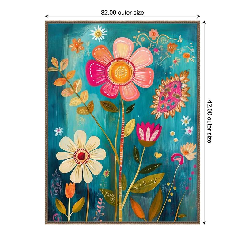 Whimsy Blooms by Tradelink inhouse artist Framed Canvas Wall Art Print - 32 x 42 in