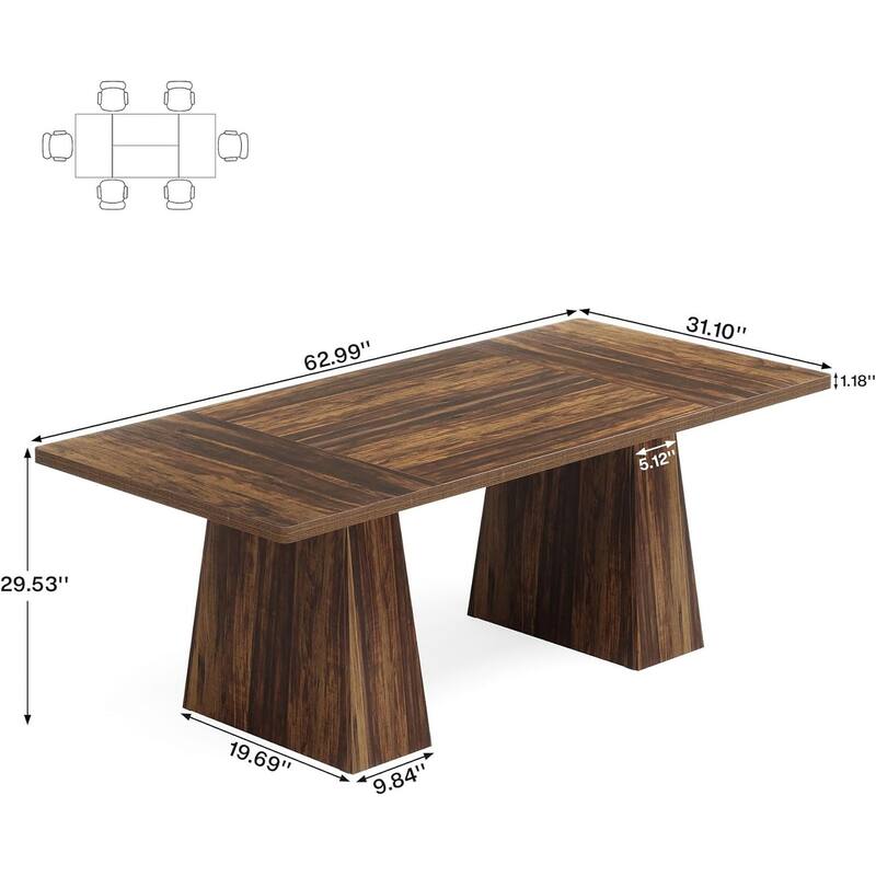 63" Modern Executive Desk, Large Computer Workstation with Sturdy Double Pedestal Base, Elegant Study & Writing Table