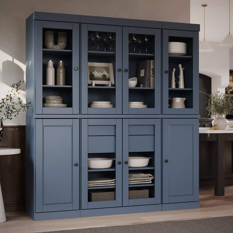 Palace Imports 100% Solid Wood Kitchen China Cabinet Pantry with Glass or Solid Wood Doors and 2-Drawer Kit - 65" x 71.5"