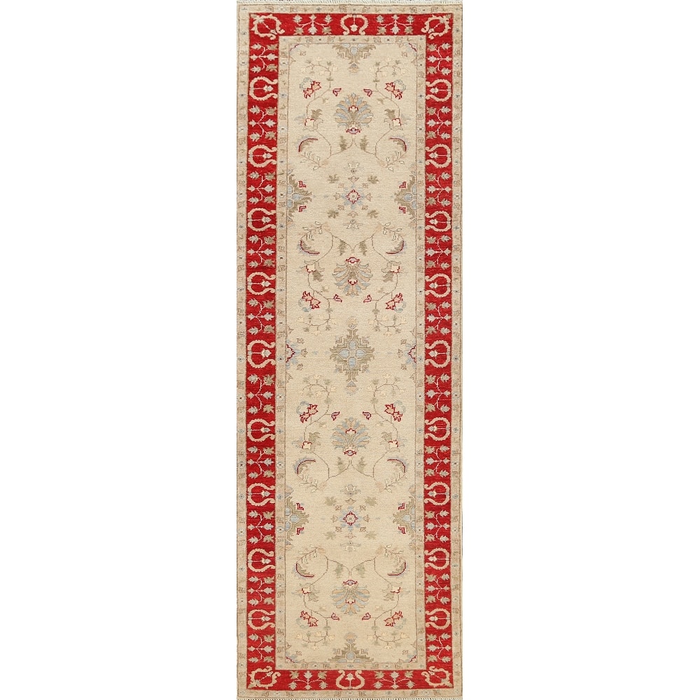 Vegetable Dye Peshawar Chobi Wool Runner Rug Handmade Oriental Carpet - 2'9" x 9'8"