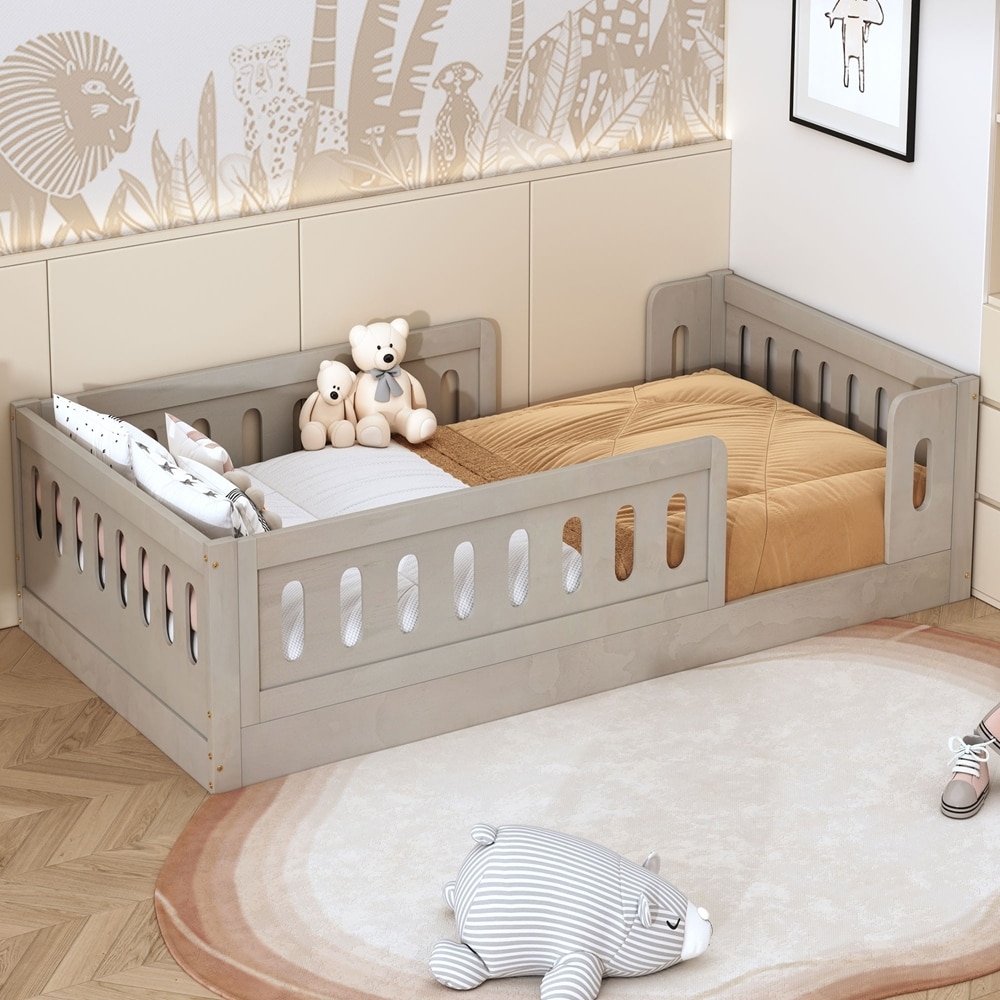 Wood Platform Bed with Guardrail