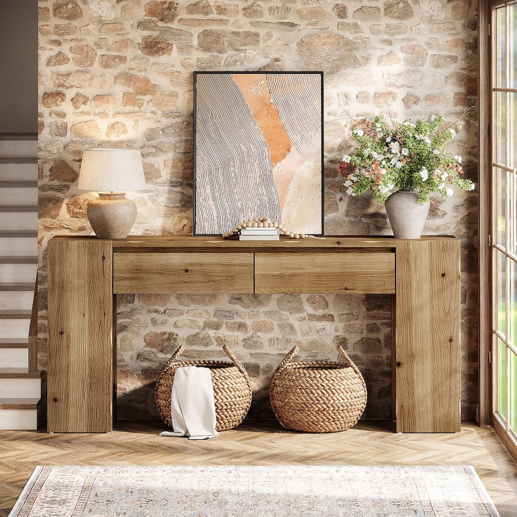 63'' Solid Wood Console Table with Drawers for Entryway Behind Sofa
