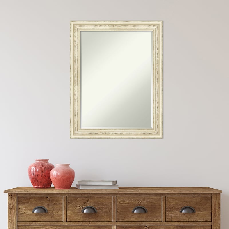 Petite Bevel Wood Wall Mirror - Country White Wash Frame - Country White Wash - 22 x 28 in