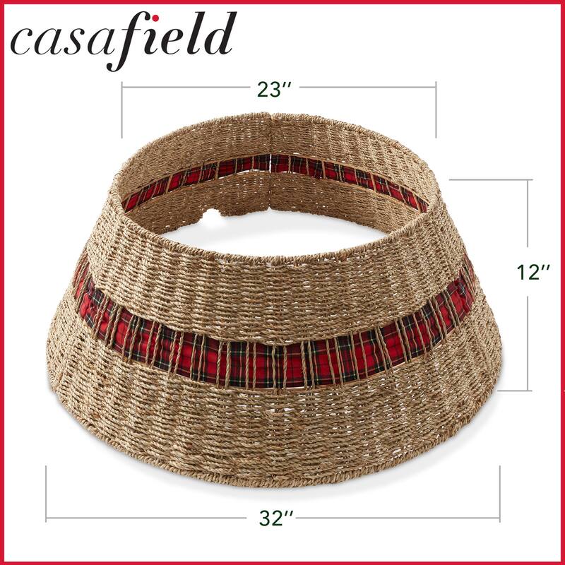 Christmas Tree Collar Woven Farmhouse Tree Base Cover Cord Cut Out