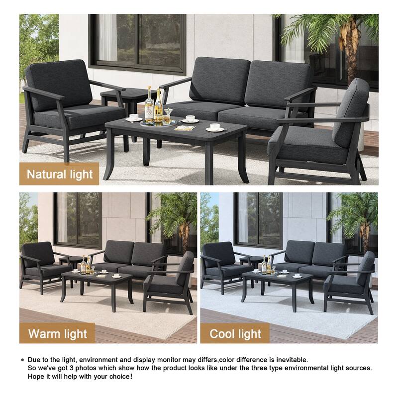 Teak Outdoor Patio Seating Set with Loveseat, Chairs and Tables (5-Piece)