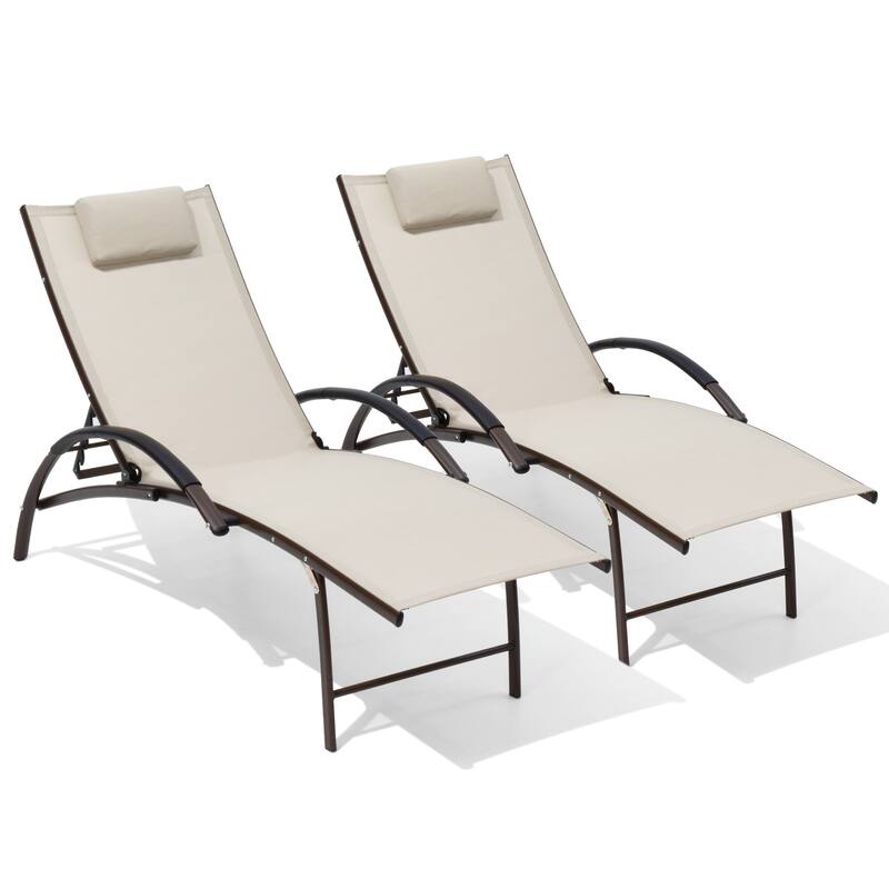 Crestlive Products Outdoor Adjustable Reclining Chaise Lounge Chair with Armrest