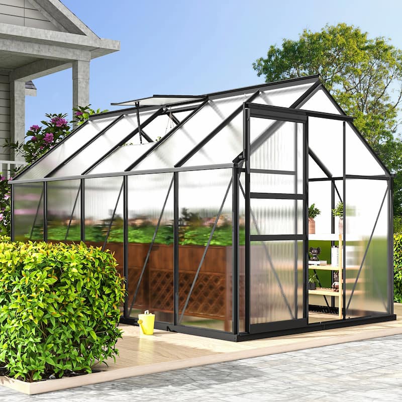 Moasis 6'W X 4/6/8/10/12/16'D Dual-wall PC Walk-in Hobby Greenhouse with Aluminum Frame