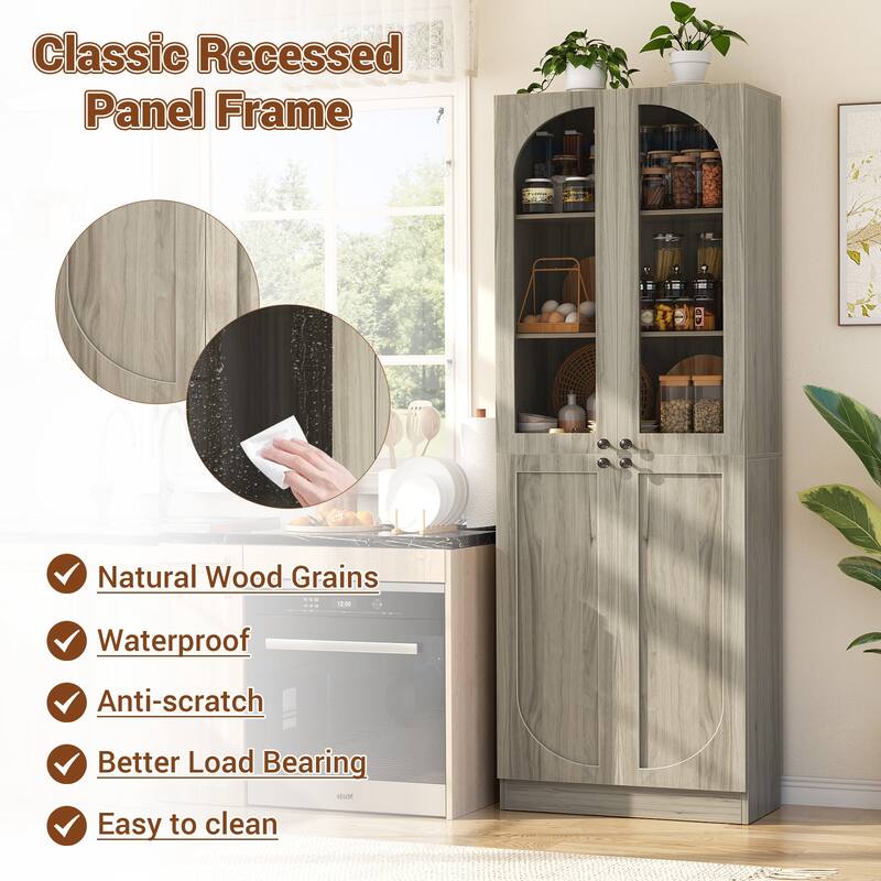 80" Tall Kitchen Pantry Storage Cabinet with 4 Doors & Adjustable Shelves, Freestanding 6-Tiers Buffet Cabinets for Dining Room