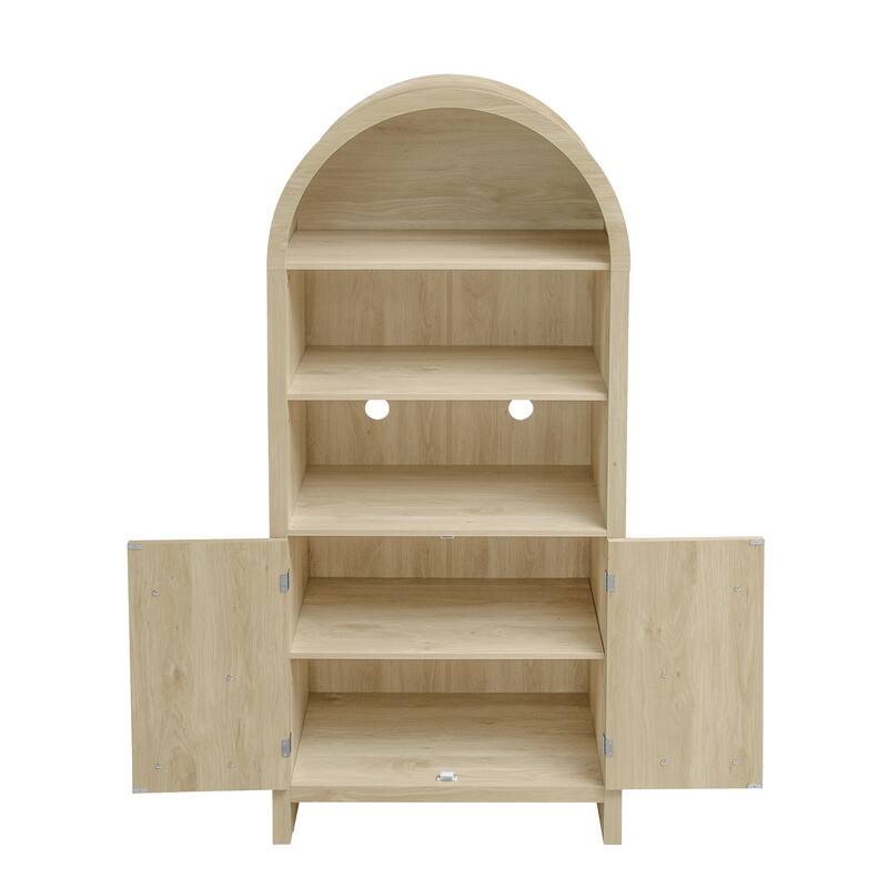 Arched Kitchen Cabinet with Fan-Shaped Handles, Wood Storage Cabinets, Accent Cabinet with Adjustable Shelves