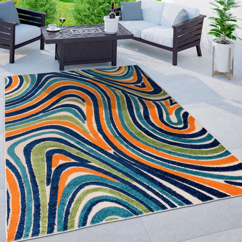 World Rug Gallery Modern Waves Indoor/Outdoor Area Rug - 5' x 7' - Multi
