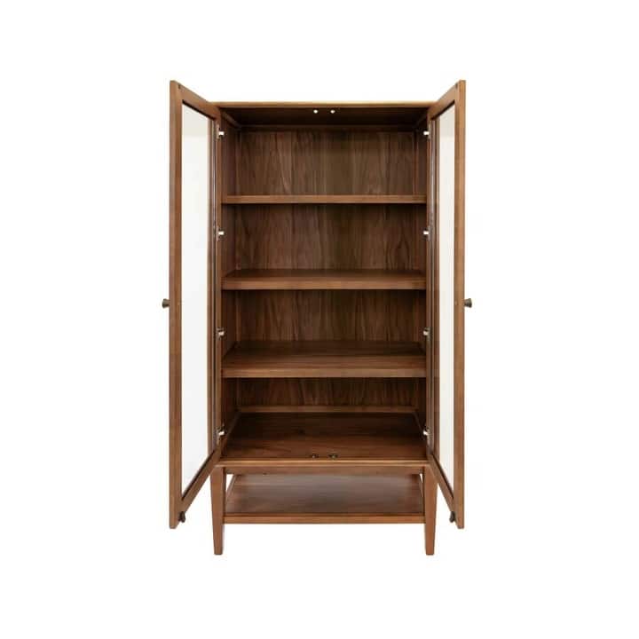 Mid-Century Modern Wood Dining Display Cabinet, Fully Assembled, Brown