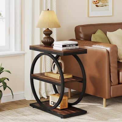 Narrow End Table with 3 Storage Shelves for Living Room