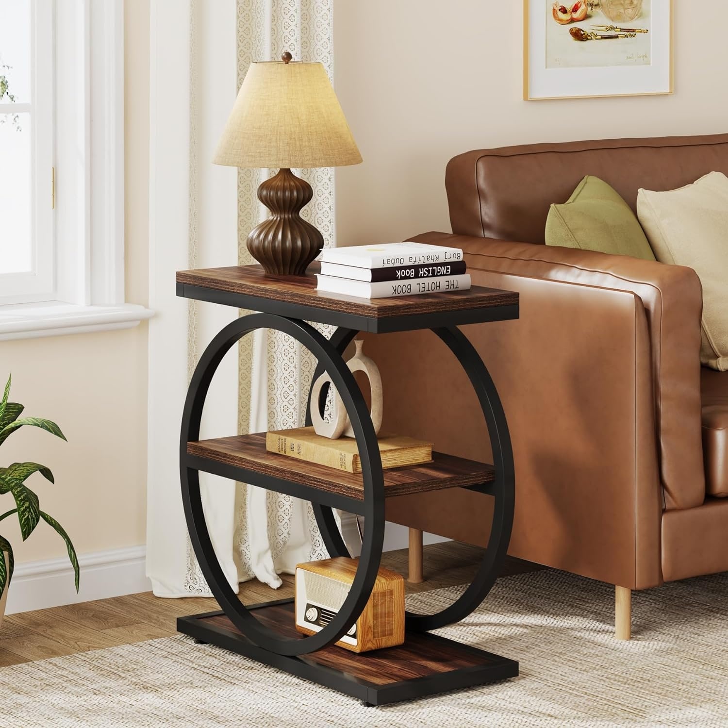 3 Tiers Narrow Wood End Table, Side Table for Living Room, Slim Nightstand