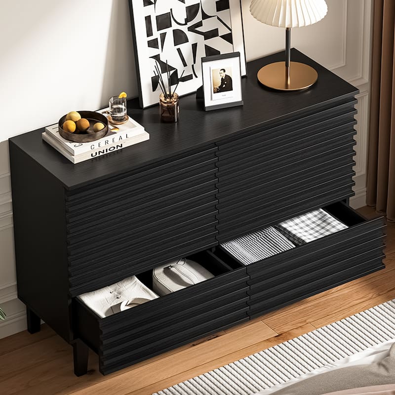 Fluted Dresser for Bedroom with 6 Drawers 47" Wide Chest of Drawers