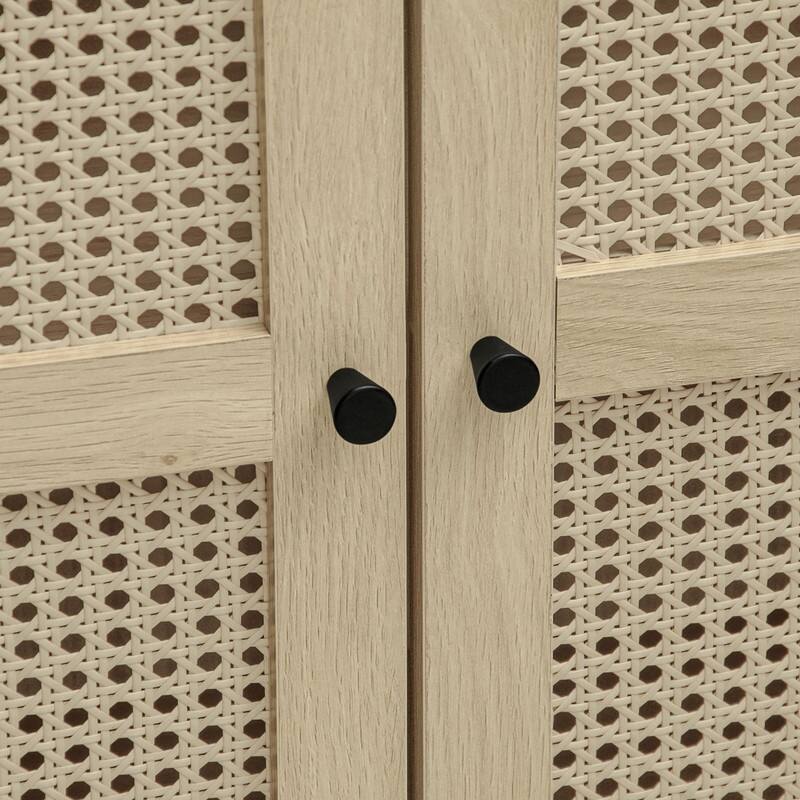 Tall Wooden Rattan Arched Kitchen Pantry Cabinet, with Doors and Adjustable Shelves,Freestanding Cupboard