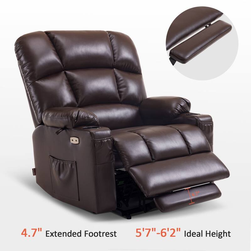 MCombo Large-Wide Lay Flat Dual Motor Power Lift Recliner Chair Sofa with Massage and Heat, Faux Leather R7688