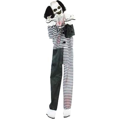 Haunted Hill Farm Life-Size Animatronic Clown, Indoor/Outdoor Halloween Decoration, Red Flashing Eyes, Poseable, Battery