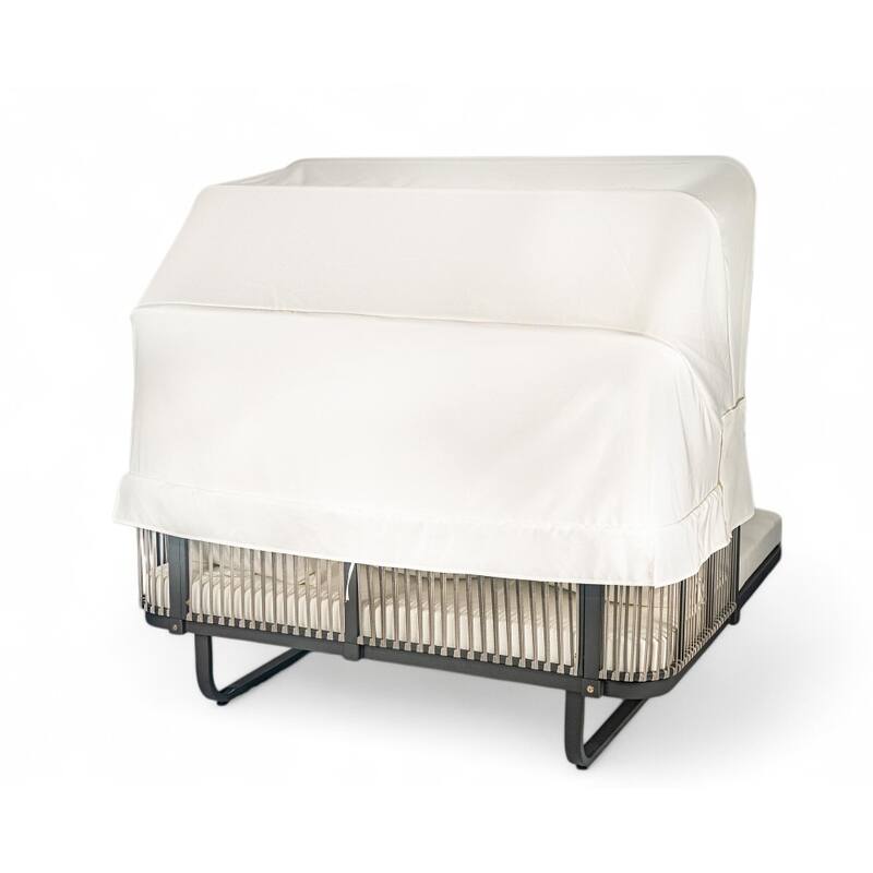 57" Outdoor Rattan Daybed with Canopy and Cushion