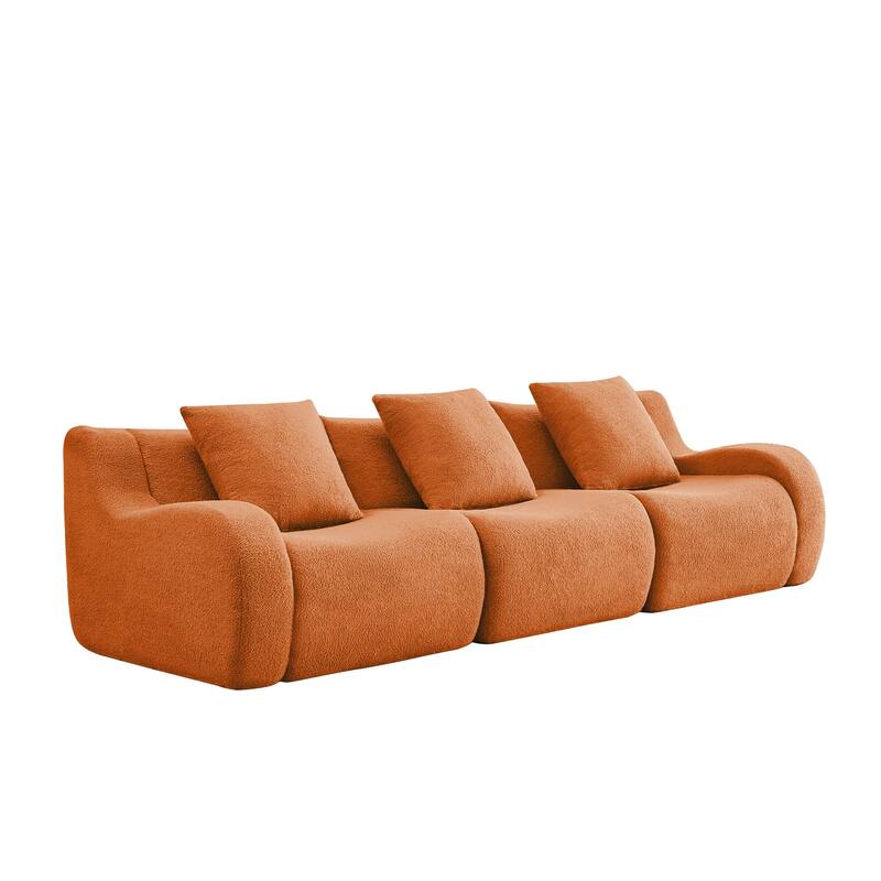 Roomfitters 3-Seat Teddy Fabric Boneless Sofa, No Assembly Streamlined Couch with 32D Sponge