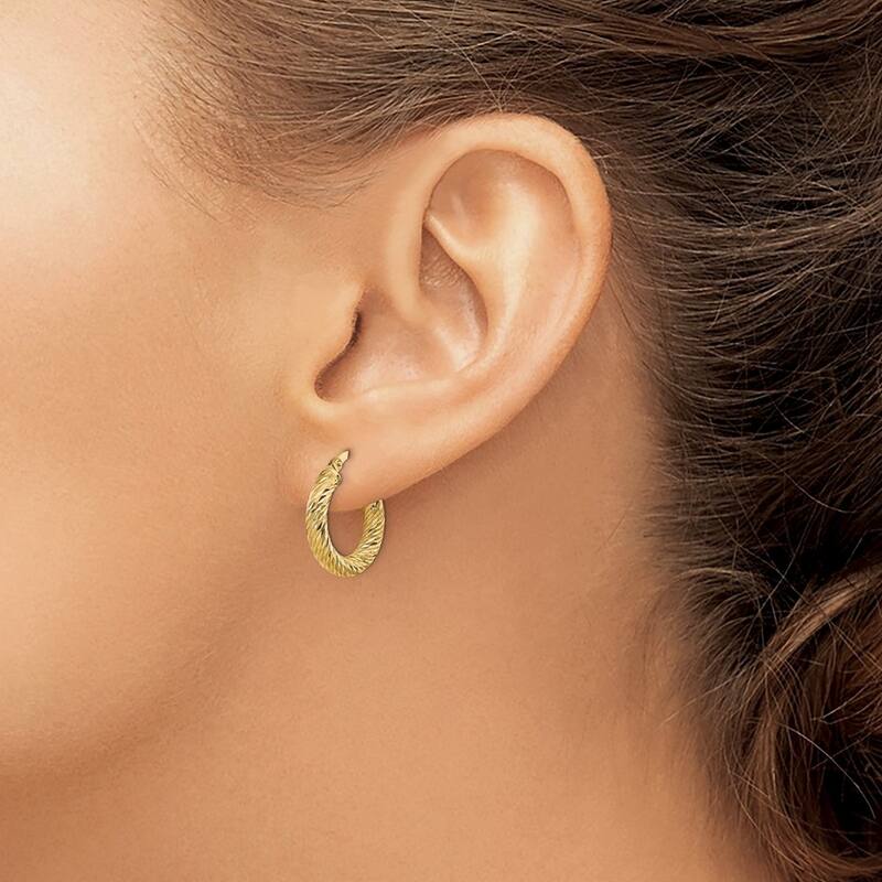 Curata 14k Yellow Gold Sparkle Cut Round Hoop Earrings - 17.75x16mm