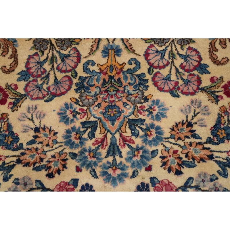 Hand Knotted Oriental 100% Wool Carpet Traditional Floral Beige & Ivories Kerman Area Rug - 17' 9'' X 10' 8''