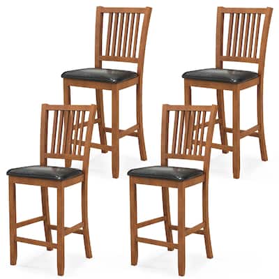 Gymax 4PCS 25.5'' Bar Chair Set w/ Backrest Padded Seat Footrest