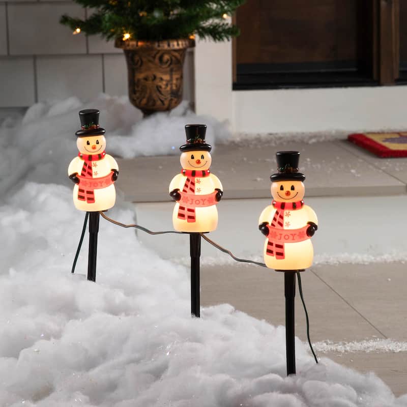 Snowman with Joy Banner Outdoor Christmas Pathway Markers - 16.5" - Set of 3 - White