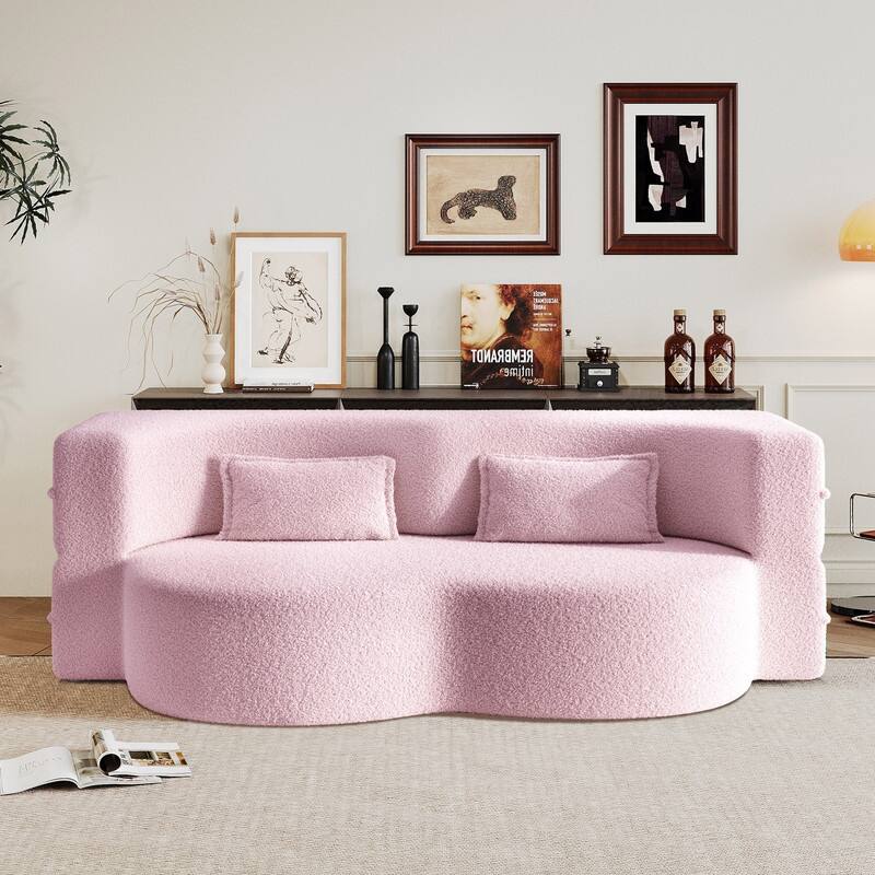 Modern 78.7" Floor Sofa With 2 Pillows For Small Pace Living Room, Convertible Sleeper Sofa Bed