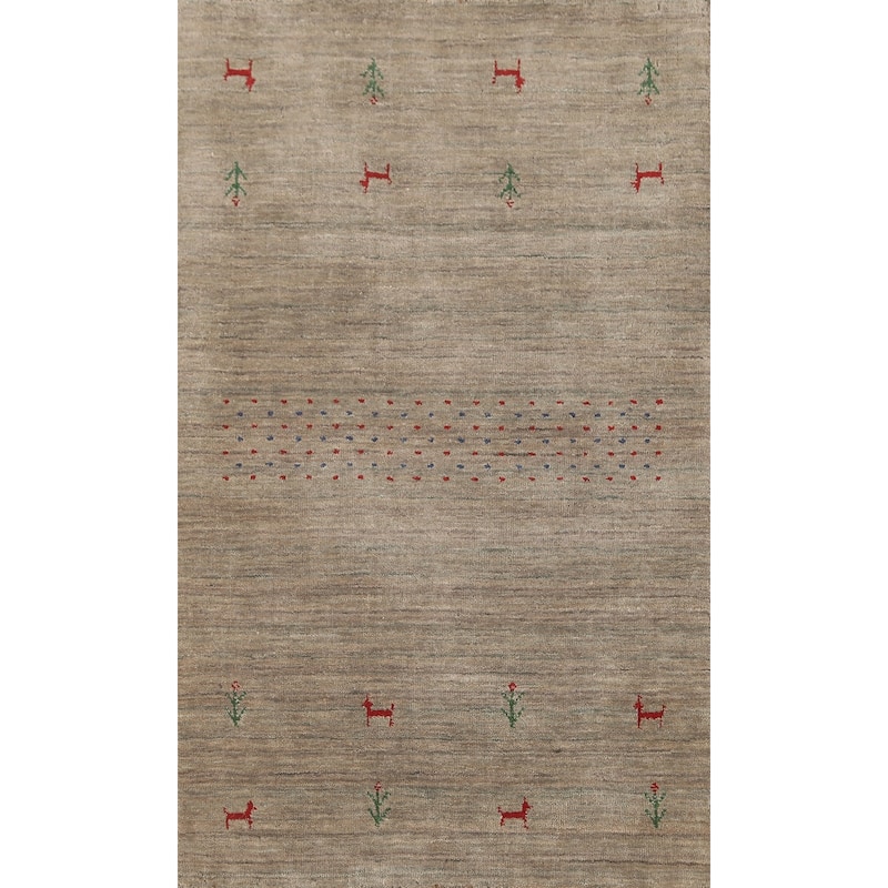 Little Animals Tribal Gabbeh Indian Accent Rug Handmade Wool Carpet - 2'9"x 4'11"