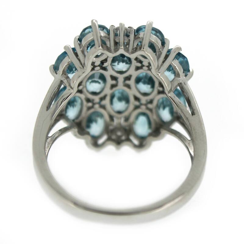 925 Sterling Silver Blue Zircon and White Natural Zircon Ring