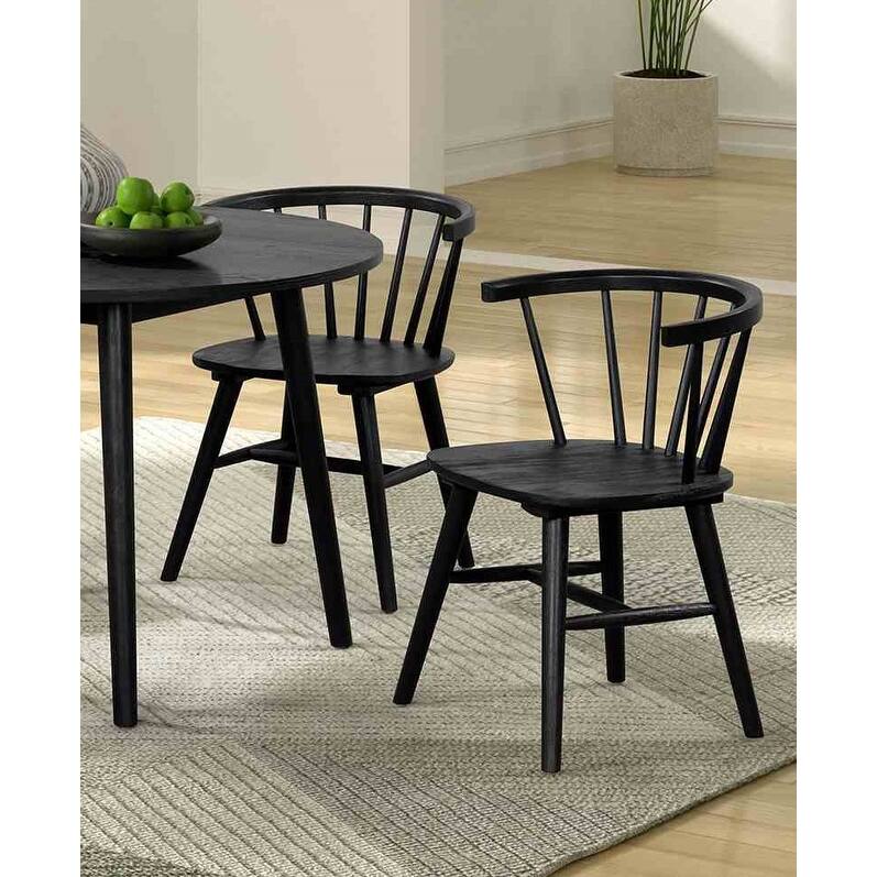 Black Finish Mid-Century Modern Style, 2pc Dining Chair Shaker Legs Molded Seat Spindle Back Dining Room