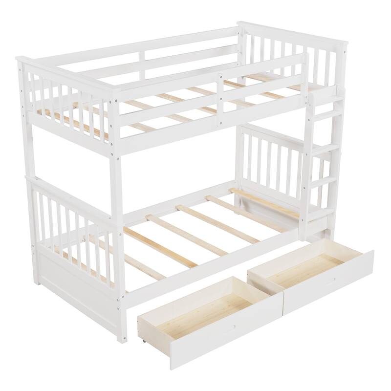 Twin-Over-Twin Bunk Bed with Ladders and Two Storage Drawers