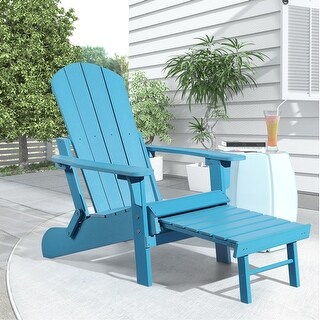 Hurley Folding Poly Plastic Adirondack Chair with Pull-out Ottoman