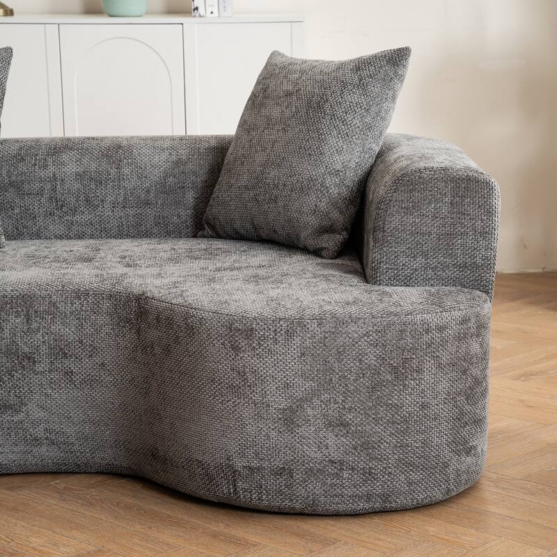 Modern style curved sofa, soft cushioned corduroy sofa with 3 pillows, living room super smooth curved fabric sofa Gray