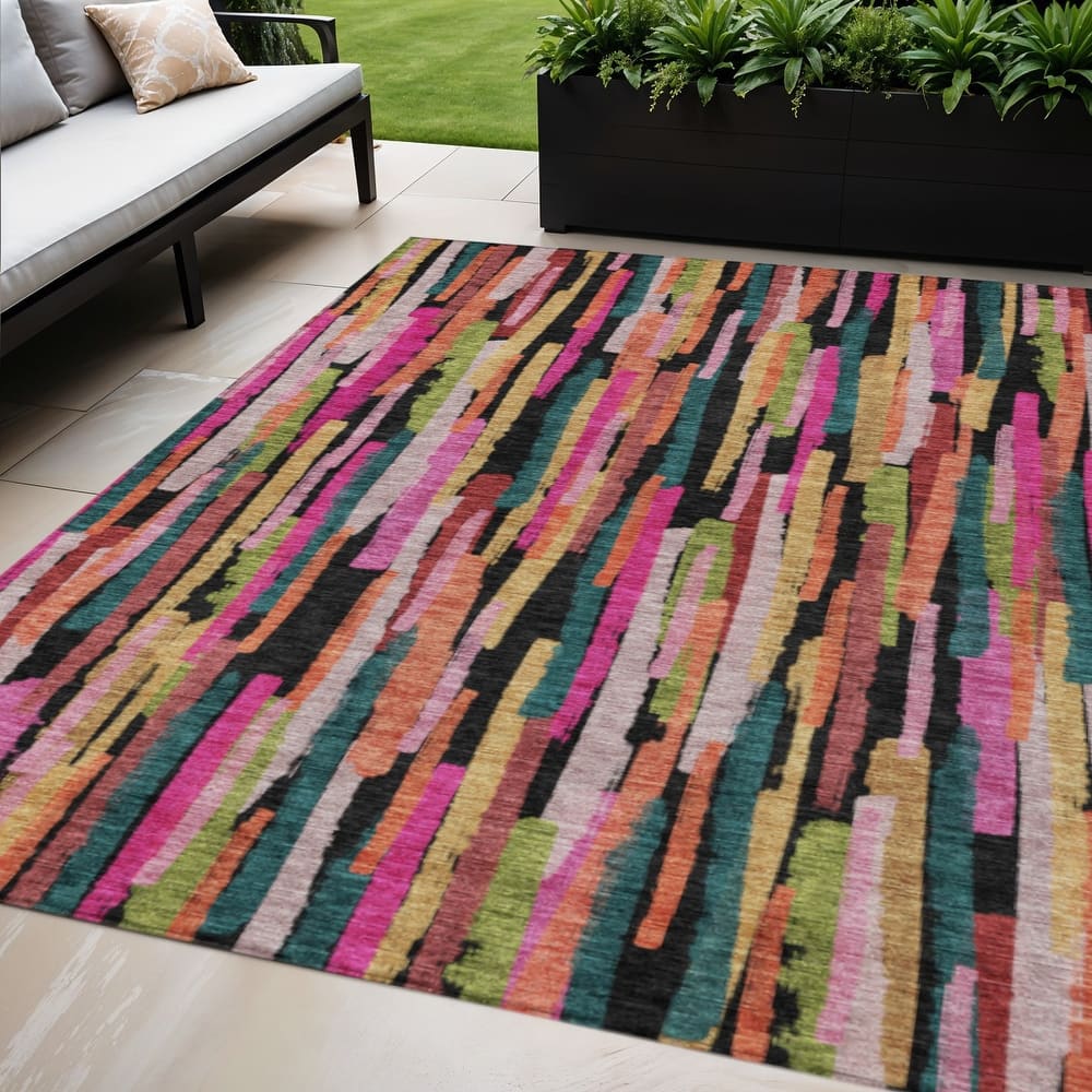 HomeRoots Striped Transitional Rectangle Outdoor Rug