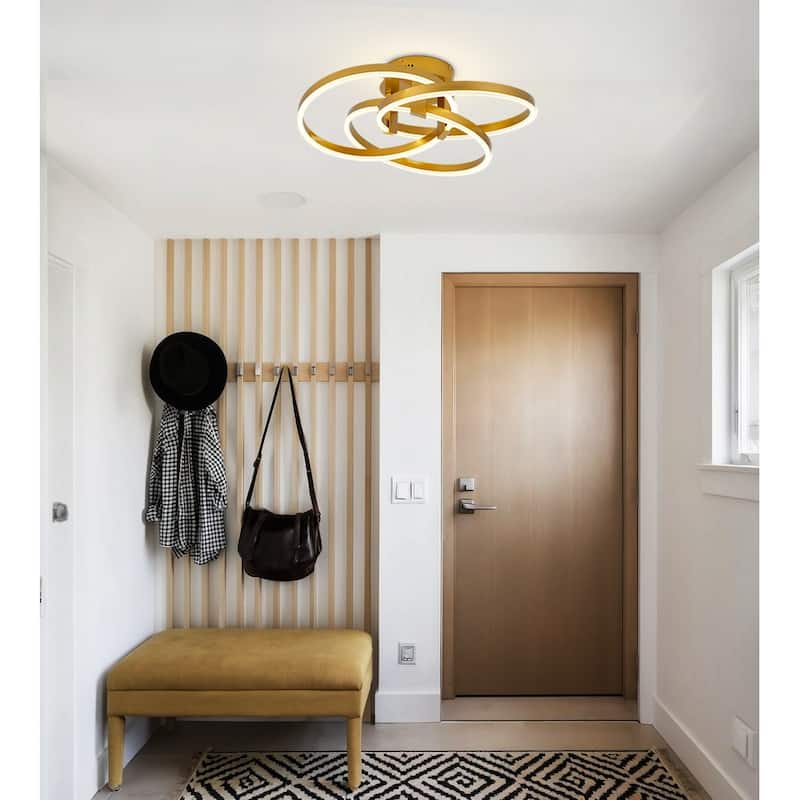 Black or Gold 22" Simple Geometric LED Semi Flush Mount, Nordic Futuristic Sci-fi Leds Ceiling Light - N/A