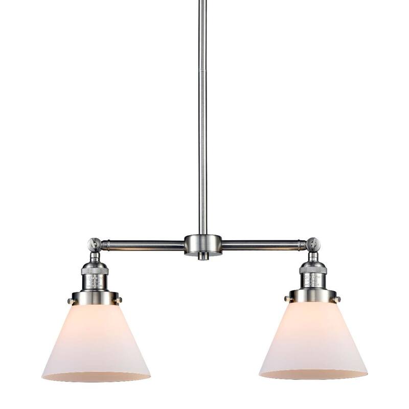 Innovations Lighting Large Cone 2 Light 21" Wide Linear Chandelier - Brushed Satin Nickel / Matte White Cased